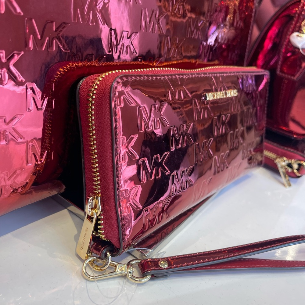 MICHAEL KORS Jet Set Lg Metallic Logo Debossed Continental Wallet Wristlet Phone - Picture 12 of 16